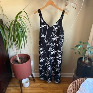 Banana Republic Factory Black & White V-Neck Jumpsuit with Bamboo Print